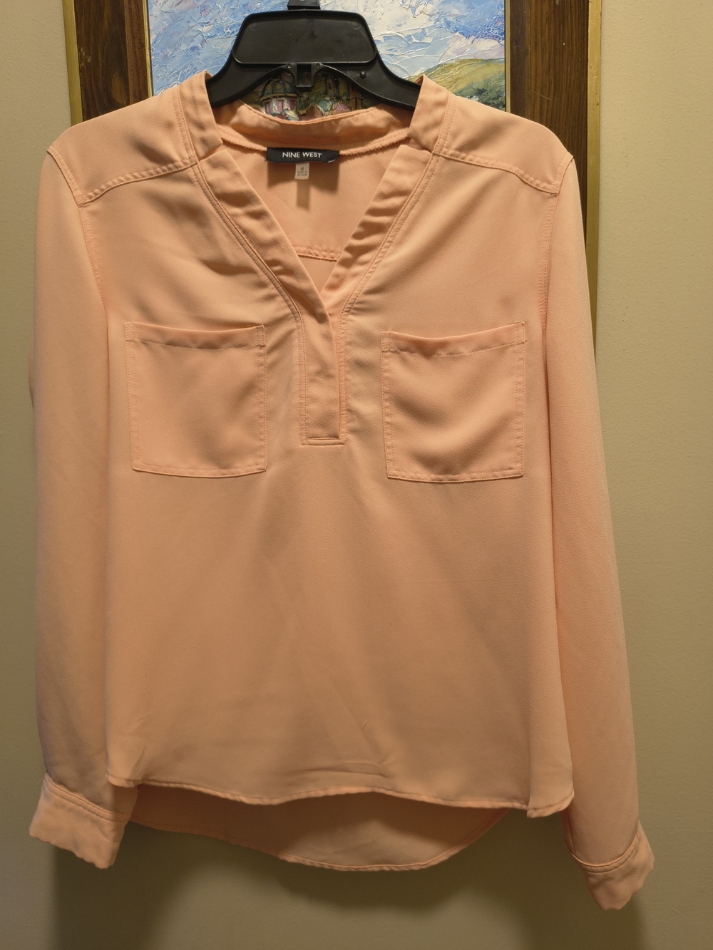 Nine West Women's Peach V-Neck Long Sleeve Blouse